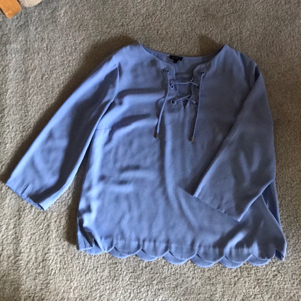 Periwinkle Blue 3/4 Sleeve Scalloped Blouse
